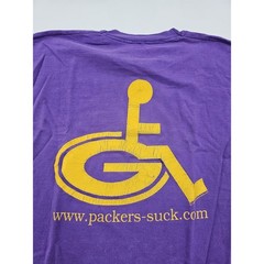 90s Packers Suck! T-Shirt Funny Double Sided Graphic Purple Sz L