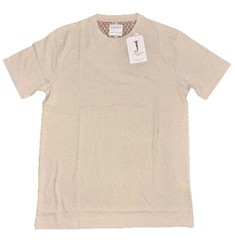 Denim and Flower Geo Textured T-Shirt Beige Size Medium