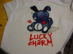 unworn BKYS Mens LUCKY CHARM PUNK embroidered applique Cot/Spanx shirt White LRG