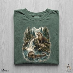 River Otter Shirt Wildlife Nature Mountain Waterfall Graphic Unisex Outdoor Tee