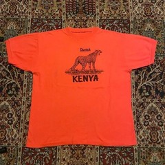 vintage 60s 70s kenya cheetah animal destination tee shirt orange black M