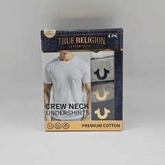 TRUE RELIGION 4 Pack Men’s M L XL Cotton Crew Neck Logo T Shirt Black Gray White