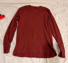 Uniqlo Waffle Knit Long Sleeve Crew Neck Shirt Men Small Burgundy Pre-Owned
