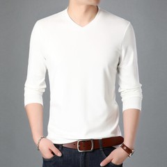 Men Men’s Long-Sleeved V-Neck Shirt T-Shirt Pure Color Casual Pullover Tops