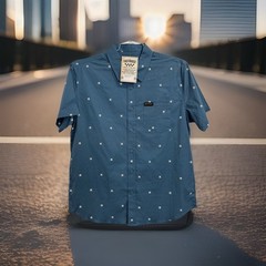 FASTHOUSE MENS LARGE SMS JASPER SS BUTTON-UP SHIRT SKULLS VINTAGE BLUE