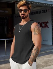 Mens 2 Pack Waffle Knit Tank Tops Sleeveless Breathable Summer Muscle Tee