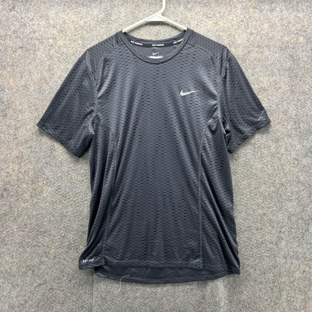 Nike Shirt Men Medium Black Athletic Dri fit Polyester Miler Fuse SS Running