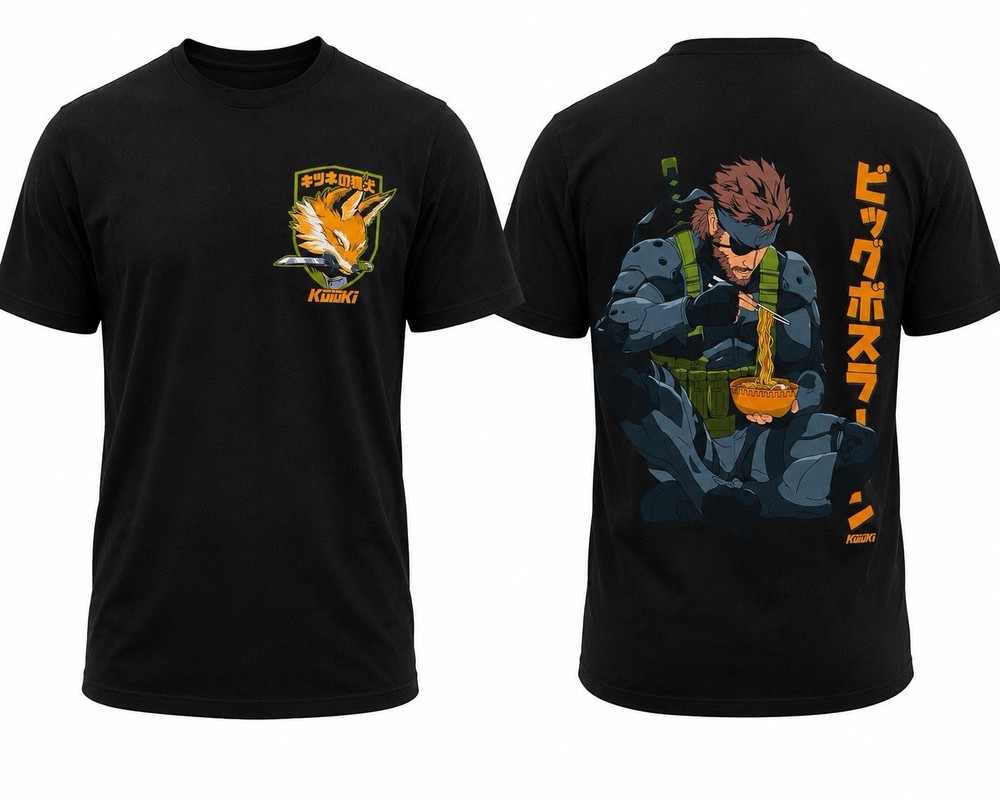 KuwKi Snake Ramen Graphic Tee Metal Gear Solid Anime Shirt Black Mens 2XL