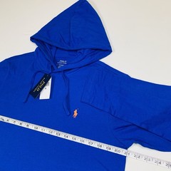 Polo Ralph Lauren Hooded Pullover Mens Medium Solid Blue Jersey T-Shirt Pony