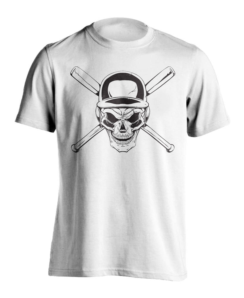 New Men’s Baseball Bat Skull T-Shirt Athletic Sports Fan Workout Gym Tee Shirt
