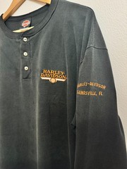 Vintage 90s Harley Davidson Henley Shirt XL Black Gainesville FL Single Stitch