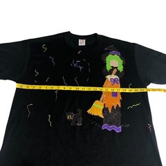 Vintage 90s Jerzees Halloween Witch Cat Shirt Large Black Applique 3D Puff Paint