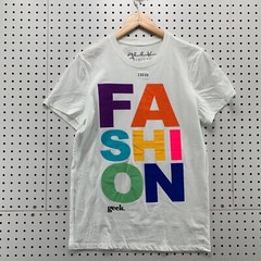 Fashion Geek Shirt White Men Small Short Sleeve Multicolor Graphic Size S