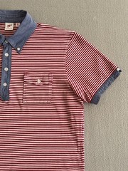 Uniqlo x Michael Bastian Polo Shirt Mens XL Red Striped Chambray Button Down