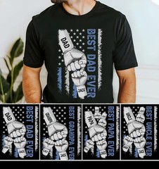 Personalized Dad Fist Bump Shirt with Kids Names, USA Flag Gift