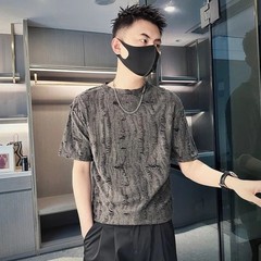 Mens Distressed Textured Short Sleeve T-Shirt Trendy Ripped Summer Crew Neck Tee