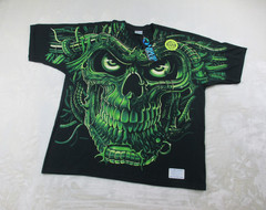 NEW VINTAGE Liquid Blue Shirt Mens Extra Large Black Skull Glow In The Dark 98