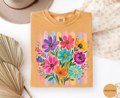 Colorful Floral Graphic Tee Hand Painted Flower Shirt Sea Foam Comfort Colors
