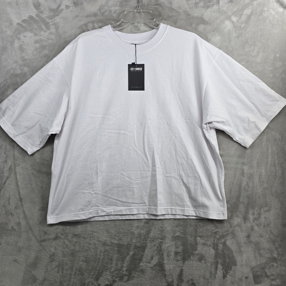 LINW LOST in NOWHERE Mens White Oversized Cropped tee T Shirt XL Handmade