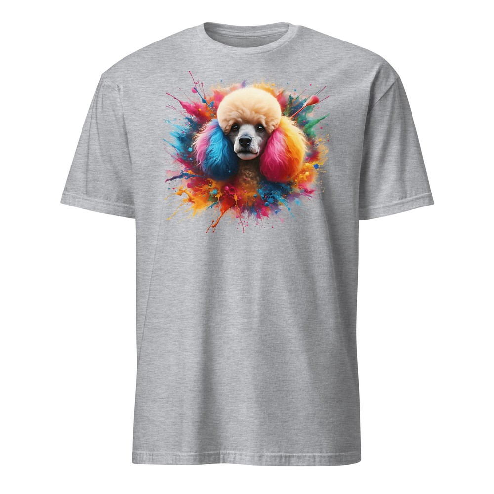 Colorful Poodle Unisex T-Shirt | Vibrant Dog Design with Paint Splashes | Tee