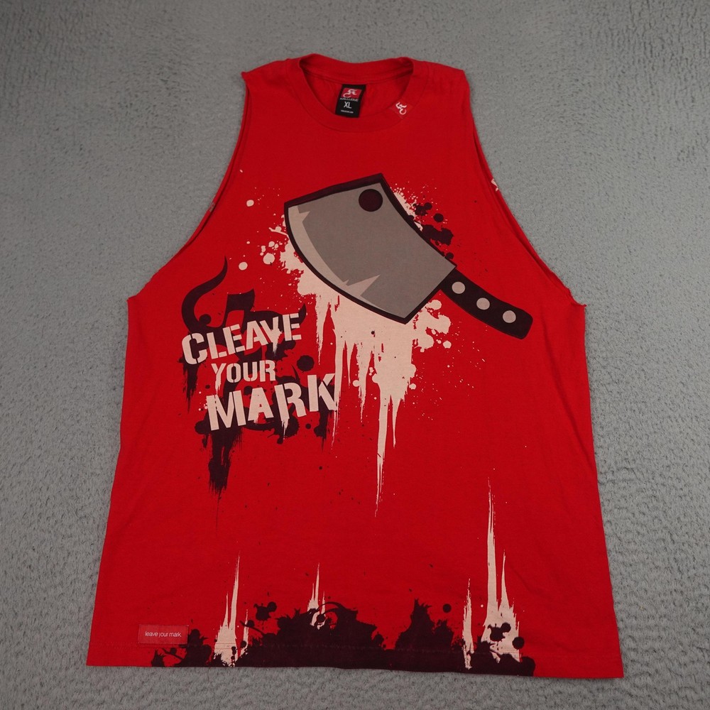 Kallusive Shirt Mens XL Red Cleaver Graphic Sleeveless Muscle Tee Tank Y2K USA