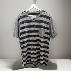 Brooklyn Cloth NYC & Co. Gray & Black Striped V-Neck Pocket T-Shirt