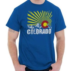 Colorado Flag Rocky Mountains Vacation Gift Adult Short Sleeve Crewneck Tee