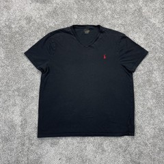 Polo Ralph Lauren V Neck T Shirt Mens XL Slim Fit Cotton Black W/ Red Pony Logo