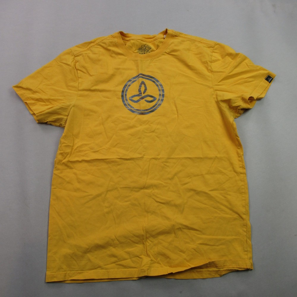 prAna Men’s L Large Mustard Yellow Organic Cotton Graphic Logo T-Shirt Tee