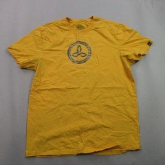 prAna Men’s L Large Mustard Yellow Organic Cotton Graphic Logo T-Shirt Tee