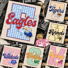Custom School Mascot Shirt Gingham Game Day Retro Team Spirit Unisex Graphic Tee