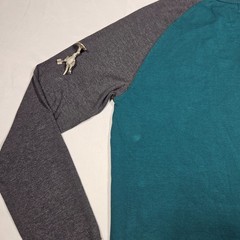 Sean John Lion Graphic L T-Shirt Raglan Teal w/ Gray Long Sleeve Crew Neck Cott