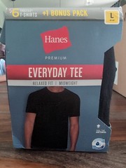 Hanes Premium Everyday Tee Tagless T-Shirts 6+1 Bonus Pack Black Size L (42–44)
