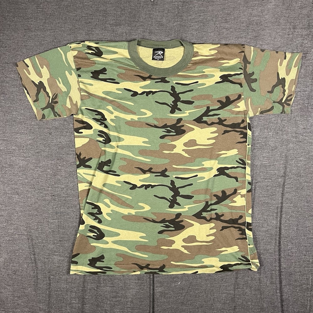 VTG 90s ROTHCO Camouflage T Shirt SZ XL Made in USA Woodland Camo