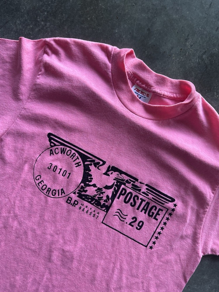 Vintage 80s USPS Postage Stamp Georgia Eagle Graphic T Shirt Pink Size Large