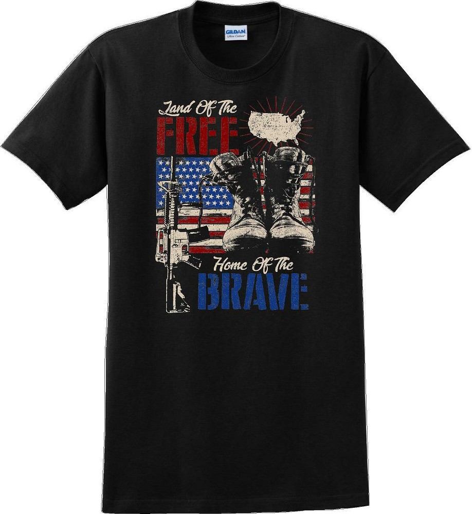 LAND OF THE FREE HOME OF THE BRAVE, Veterans day Soldier USA Support T-Shirt