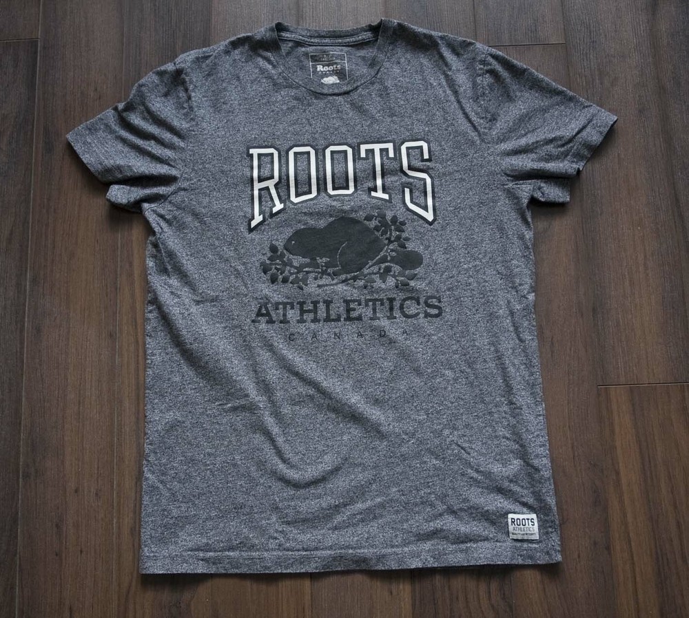 Roots Canada T Shirt Salt & Pepper Beaver Logo Size S *g1103a4