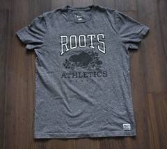 Roots Canada T Shirt Salt & Pepper Beaver Logo Size S *g1103a4