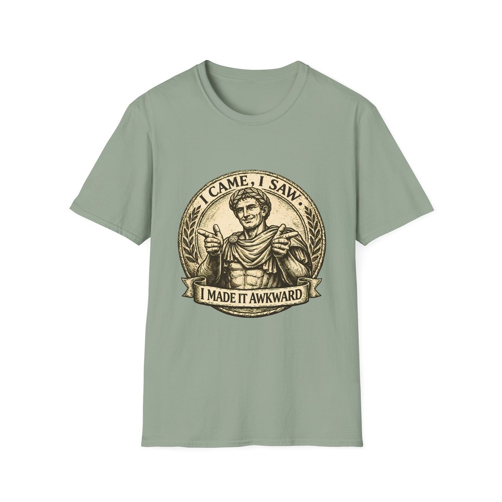 Unisex Softstyle T Shirt Roman Coin Statue Finger Guns Ancient Humor