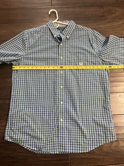 Mens Chaps Aqua Blue Red Navy striped button down shirt top size L easy care