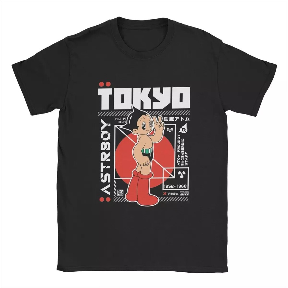 Astroboy Cartoon T Shirts Atom Manga Men Cotton Casual T-Shirt Crewneck Child…