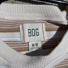 Size M BDG Striped Crew Neck 100% Cotton Knit Ribbed Collar Brown/White T-Shirt