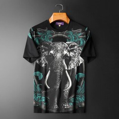 New Fashion Elephant Rhinestone Summer Short Sleeve Luxury Men Trend T-Shirt
