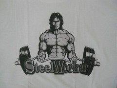 NEW STEEL WORKER : “DTG” PRINT On 100% COTTON WHITE T-SHIRT LARGE