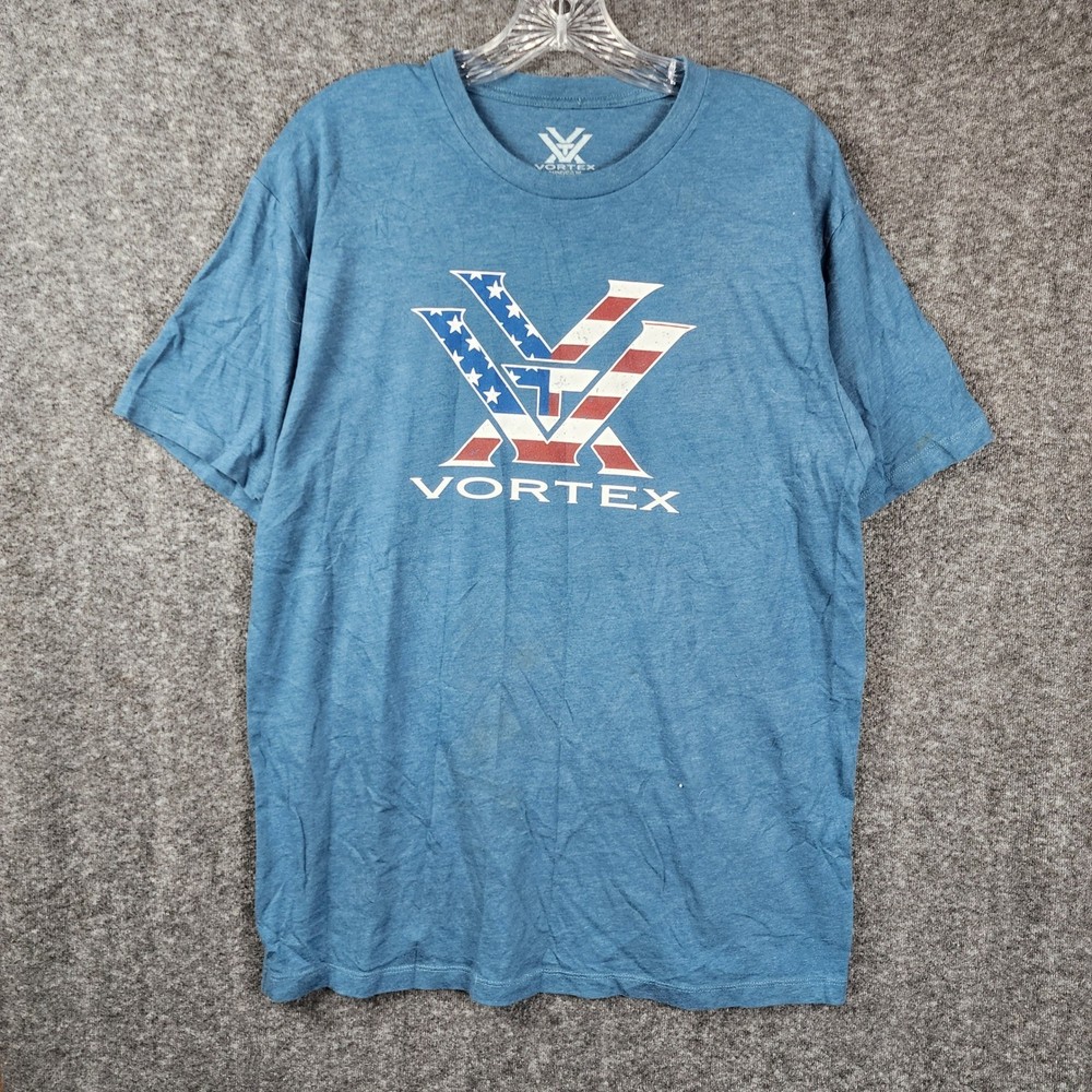 Vortex Graphic T-Shirt Mens Large Blue American Flag Logo Short Sleeve
