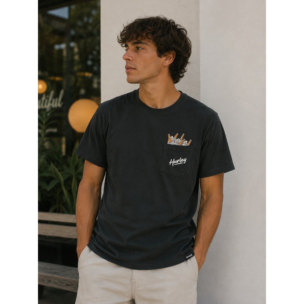 NWT Hurley Mens Everyday Pocket Tee Small Black Cotton Casual Streetwear Shirt