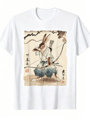 Samurai Rabbit Archer Graphic T-Shirt Japanese Manga Style Warrior Bunny Tee
