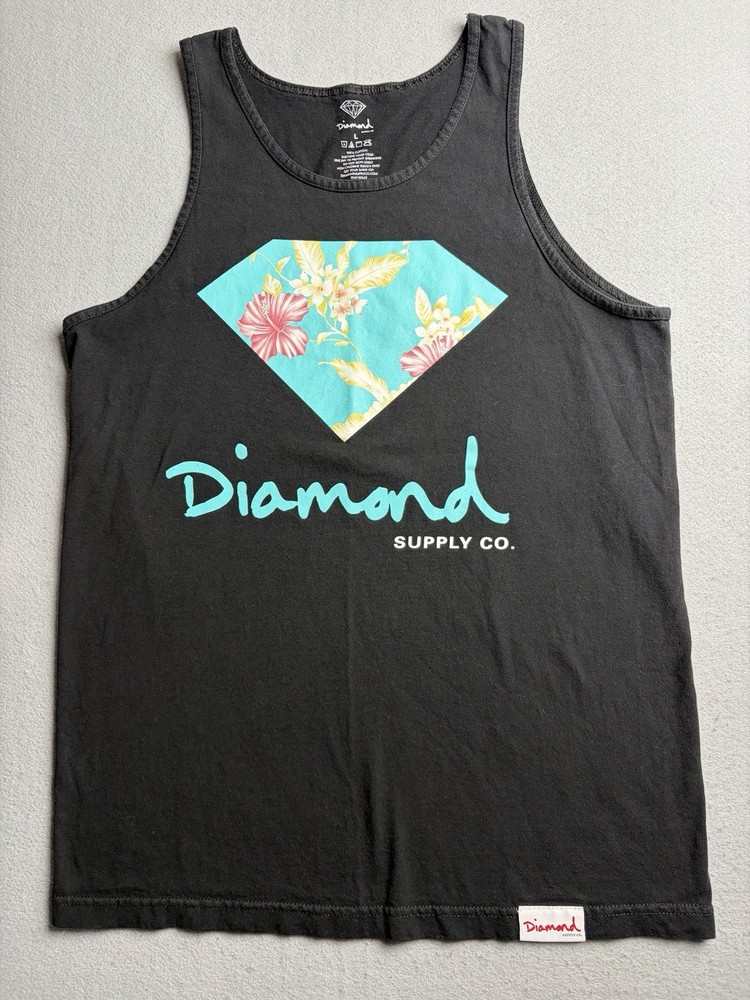 Diamond Supply Co Tank Top Mens Large Black Floral Logo Graphic Streetwear