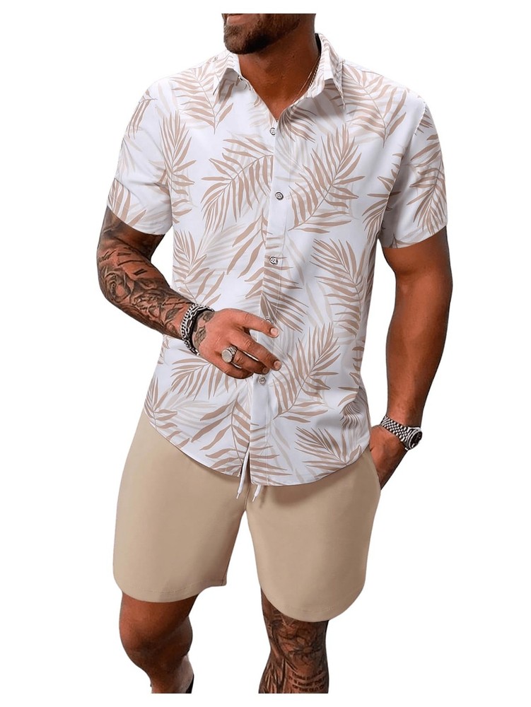 Men’s Hawaiian Matching Set Summer Beach 2 Piece Outfits Tropical print Shirt…