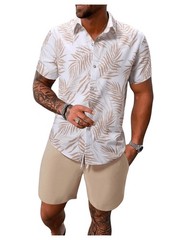 Men’s Hawaiian Matching Set Summer Beach 2 Piece Outfits Tropical print Shirt…